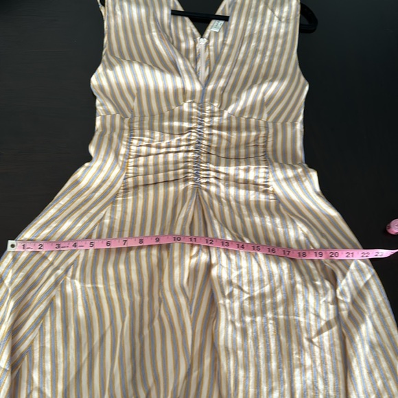 Sandro Paris Anym Ruched Embroidered Striped Twill Midi Dress (size EU 40) - Picture 8 of 10